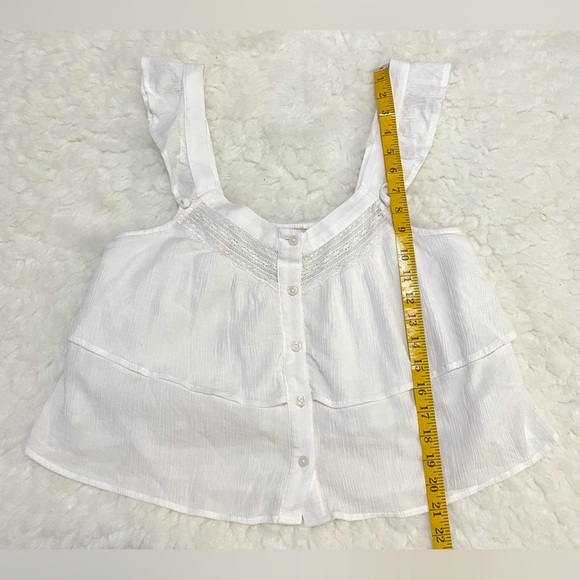 American Eagle Womens S Solid Classic White Ruffle  Sleeve Top Boho Classic - Picture 10 of 14